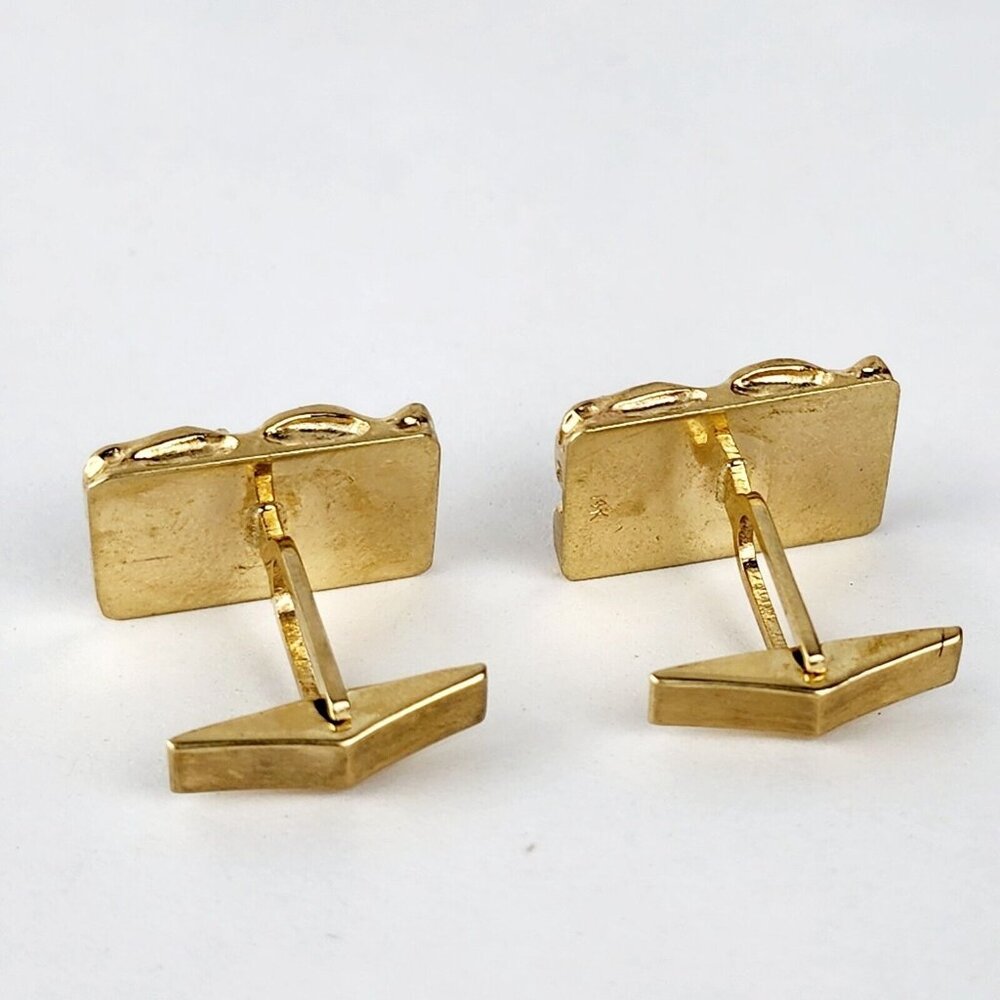 Set of 14K Yellow Gold Black Star Sapphire Rectangle Nugget Cufflinks & Tie Clip - Picture 4 of 8